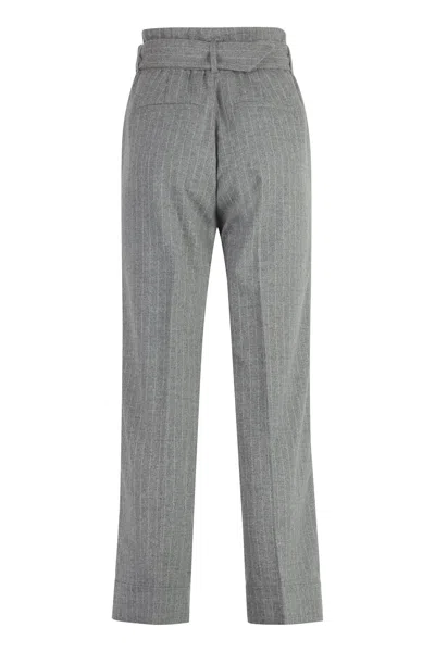 Peserico Pinstripe Belted Trousers In Gray
