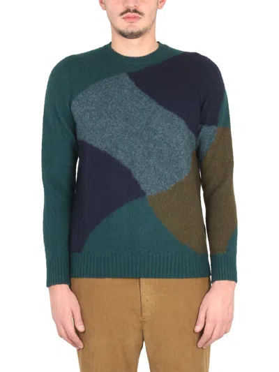 Drumohr Color Block Combed Wool Sweater In Green
