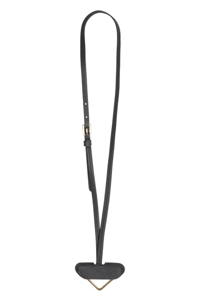 Prada Womens Black Logo-engraved Leather And Metal Keyring