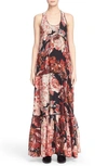 ELIZABETH AND JAMES Floral Print Tiered Silk Maxi Dress