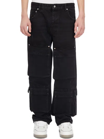 Represent Black Cotton Whiskering Jeans