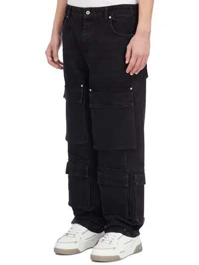 Represent Black Cotton Whiskering Jeans