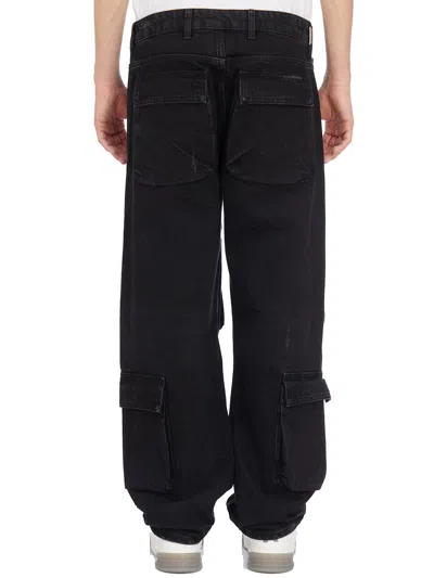 Represent Black Cotton Whiskering Jeans