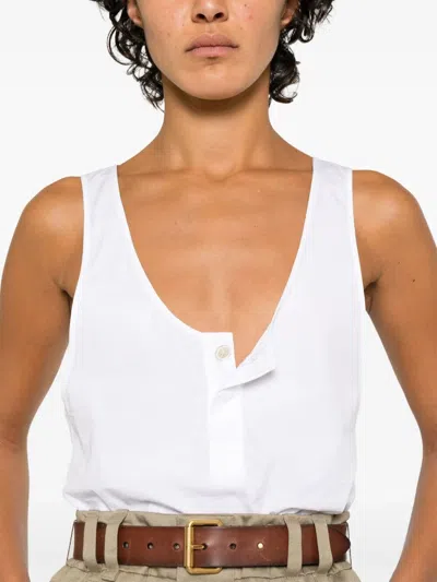 Saint Laurent Paris Women Canotta Henley In Popeline Di Cotone