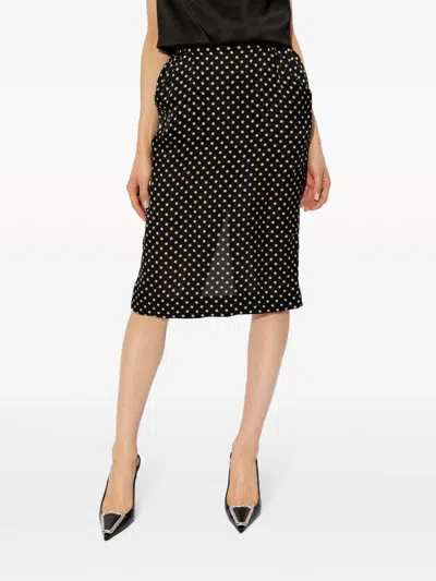 Saint Laurent Draped Polka-dot Silk-chiffon Midi Skirt