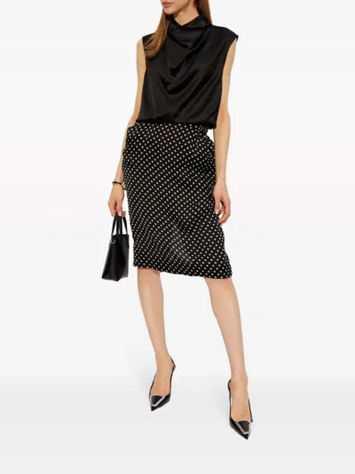 Saint Laurent Draped Polka-dot Silk-chiffon Midi Skirt