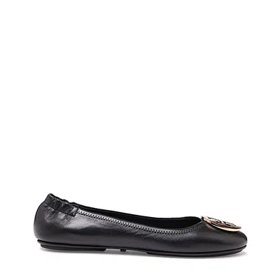 Tory Burch Minnie Travel Ballet With Metal Logo In Black