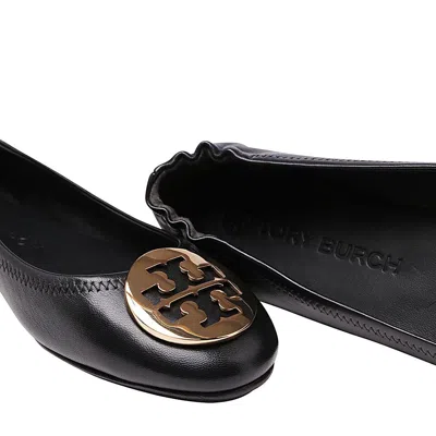 Tory Burch Minnie Travel Ballet With Metal Logo In Black