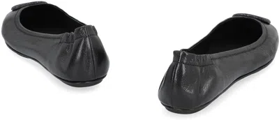 Tory Burch Minnie Travel Leather Ballet Flats In Black