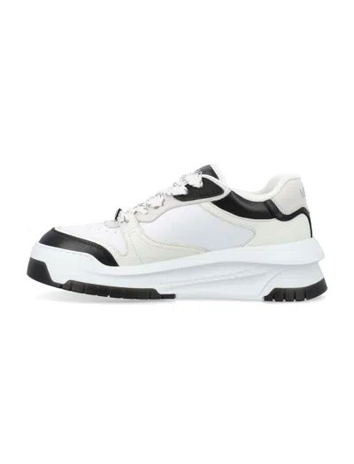 Versace White And Black Sneaker With Inserts And Chunky Sole