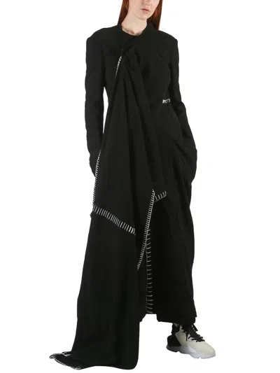 Yohji Yamamoto Women's Long Wool Coat With Stitching