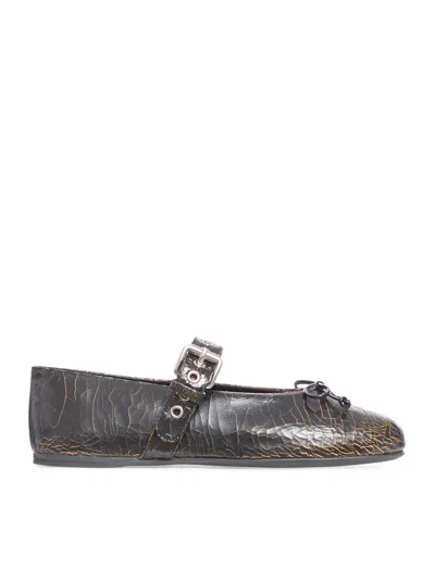 Miu Miu Logo Flats In Nude & Neutrals
