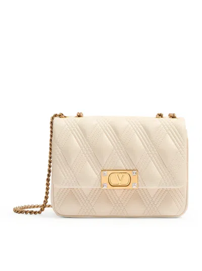 Valentino Quiltie 67 Medium Shoulder Bag In Quilted Nappa Leather In White