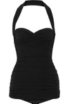 Norma Kamali Bill Mio Shirred Halter One-piece Swimsuit In Black