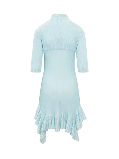 Givenchy Ribbed Ruffle Hem Turtleneck Minidress In Blue