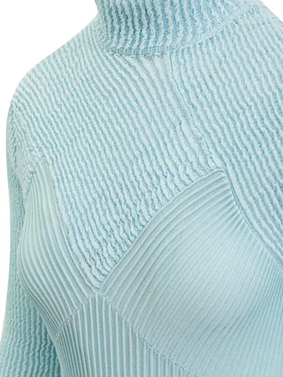 Givenchy Ribbed Ruffle Hem Turtleneck Minidress In Blue