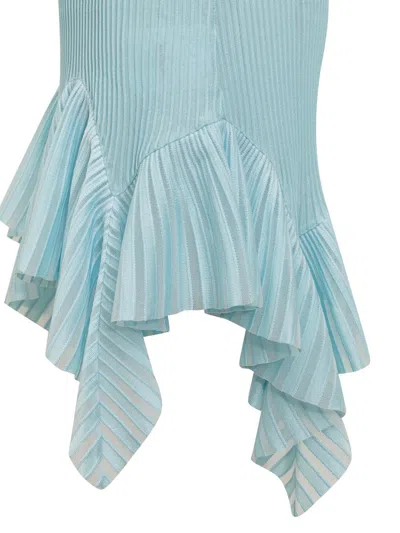 Givenchy Ribbed Ruffle Hem Turtleneck Minidress In Blue