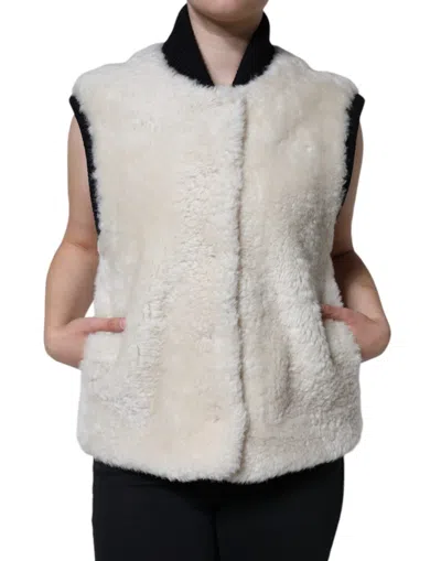 Burberry White Warrenford Shearling Leather Vest Coat Jacket In White