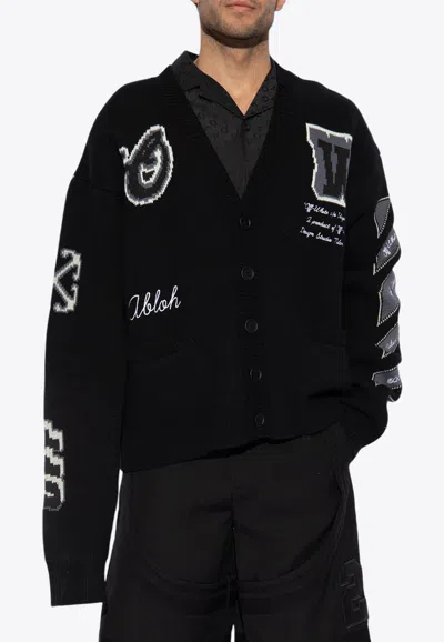 Shop Off-white Embroidered Wool-blend Cardigan In Black