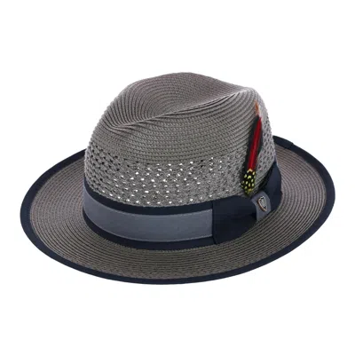 Richman Brothers Men's Polybraid Fedora Hat With Grossgrain Ribbon And Feather In Grey