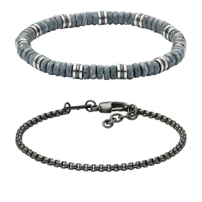 Fossil Men's Gunmetal Brass Beaded Bracelet Gift Set In Multi