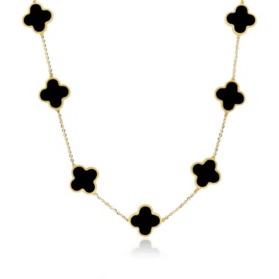 The Lovery Large Onyx Clover Necklace In Black