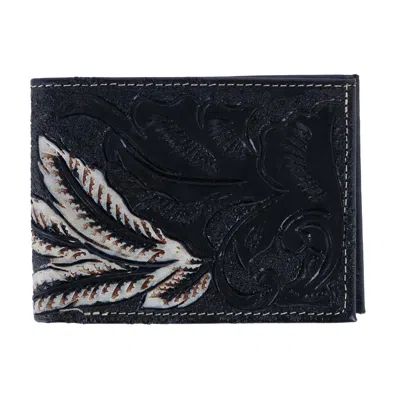 Ctm Men's Feather Tooled Leather Bifold Wallet In Black