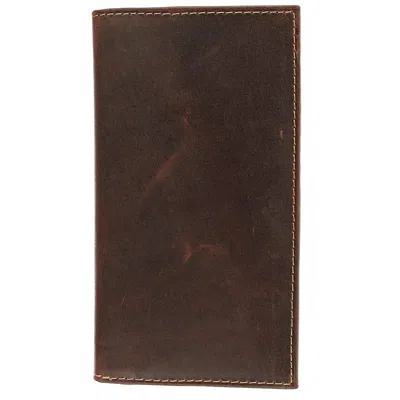 Ctm Hunter Leather Distressed Checkbook Cover Wallet In Brown