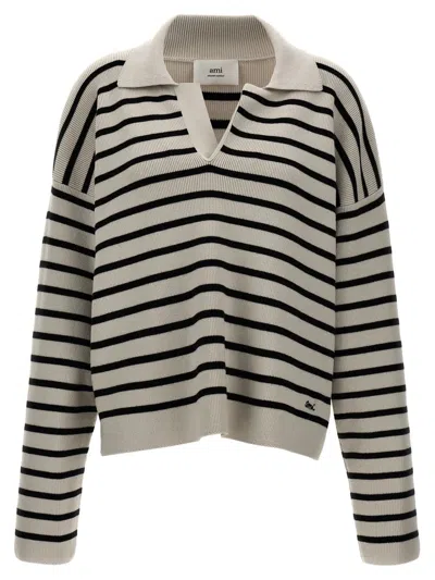Ami Alexandre Mattiussi Biologic Cotton And Wool Sweater With Striped Motif In Multicolor
