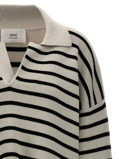 Ami Alexandre Mattiussi Biologic Cotton And Wool Sweater With Striped Motif In Multicolor