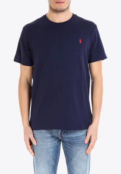 Shop Polo Ralph Lauren Logo-embroidered Basic T-shirt In Blue