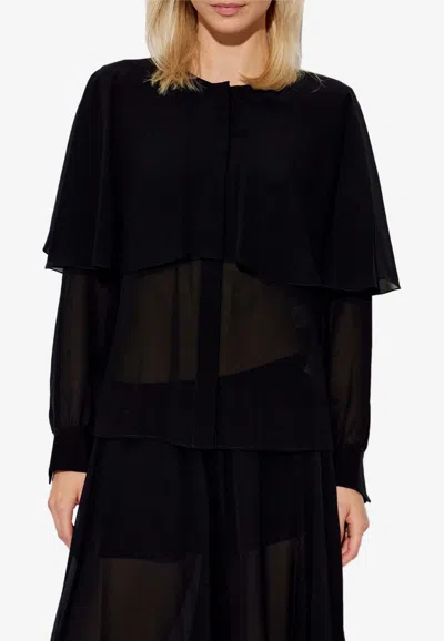 Chloé Blouse Cape En Georgette De Soie Femme Noir Taille 40 100% Soie, Pinctada Maxima, Farmed, Coo Austra In Black
