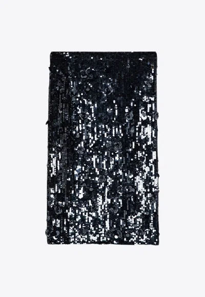 P.a.r.o.s.h . Dark Midi Skirt With Micro Sequins In Gray