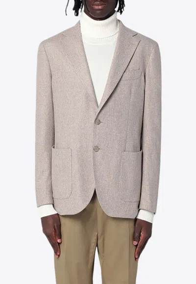 Santaniello Double-breasted Jacket In Wool-blend In Beige