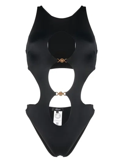 Versace Swim One-piece Lycra Vita Recycled Greek Chain In Black