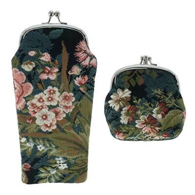 Ctm Women's Floral Print Tapestry Glasses Case And Coin Purse Set In Blue