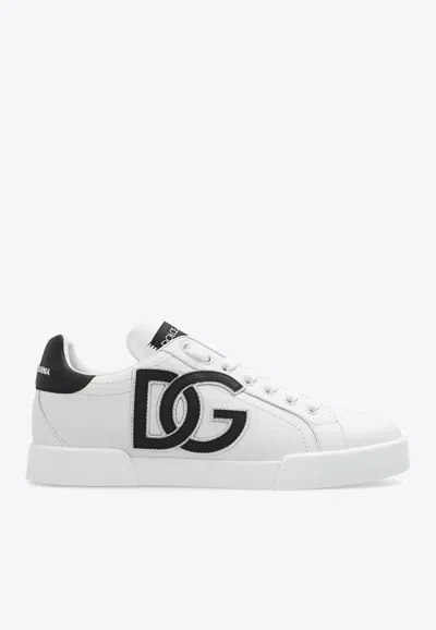 Dolce & Gabbana Dg Logo Patch Leather Sneaker In White