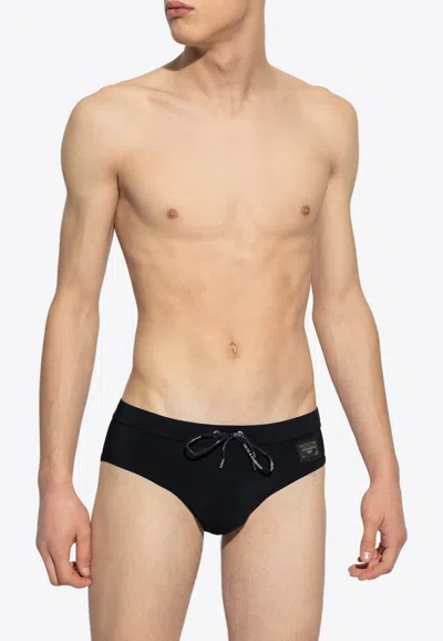 Dolce & Gabbana Logo-patch Swimming Trunks In Black