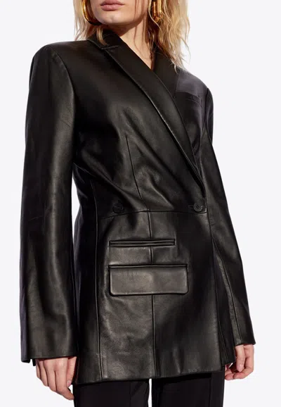 Jacquemus Tibau Double-breasted Leather Jacket In Black