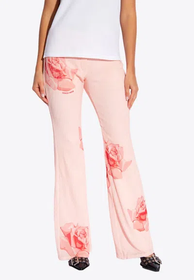 Kenzo Rose Print Flared Pants In Pink