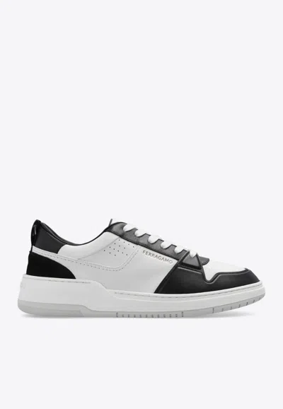 Ferragamo Suede Patch Skate Sneaker In White