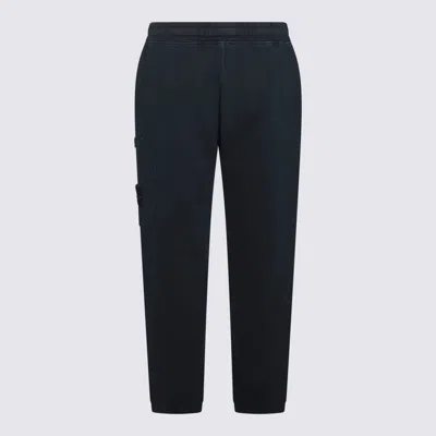 Stone Island Brushed Cotton Joggers With Adjustable Drawstring And Side Logo Badge In Blue