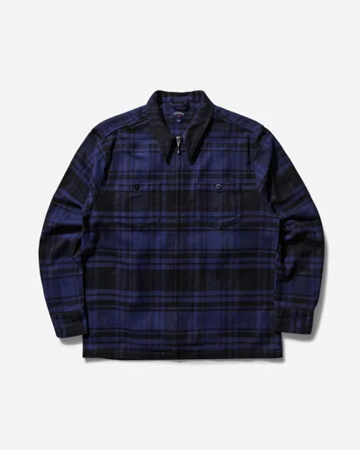 Noah Men S Heavyweight Zip-up Flannel Shirt Black / Blue In Multicolor