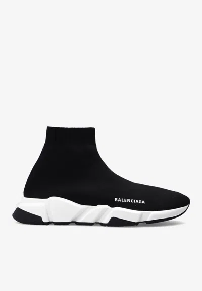 Balenciaga Speed 2.0 Logo-print Glittered Stretch-knit High-top Sneakers In Black