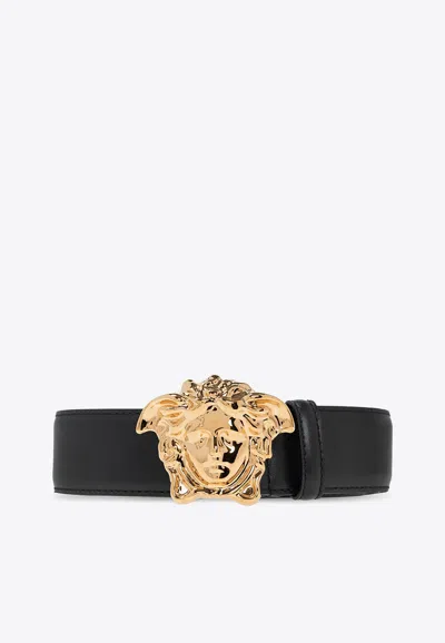 Shop Versace Medusa Head Leather Belt In Black