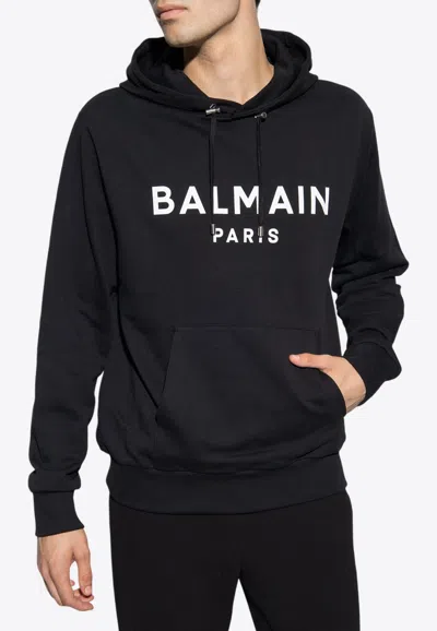 Balmain Logo Printed Cotton Sweatshirt In Black