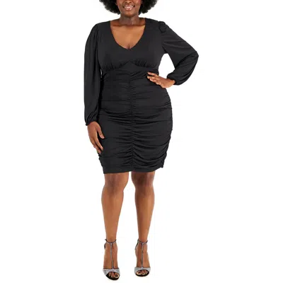 Emerald Sundae Trendy Plus Size Ruched Bodycon Dress In Black