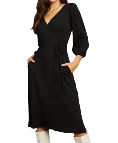 Culture Code Full Size Surplice Flare Ruching Dress In Black In Black