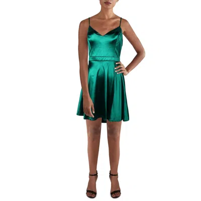City Studio Juniors Womens Satin Flare Mini Dress In Green