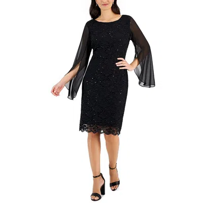 Connected Apparel Womens Lace Overlay Knee Length Sheath Dress In Blue